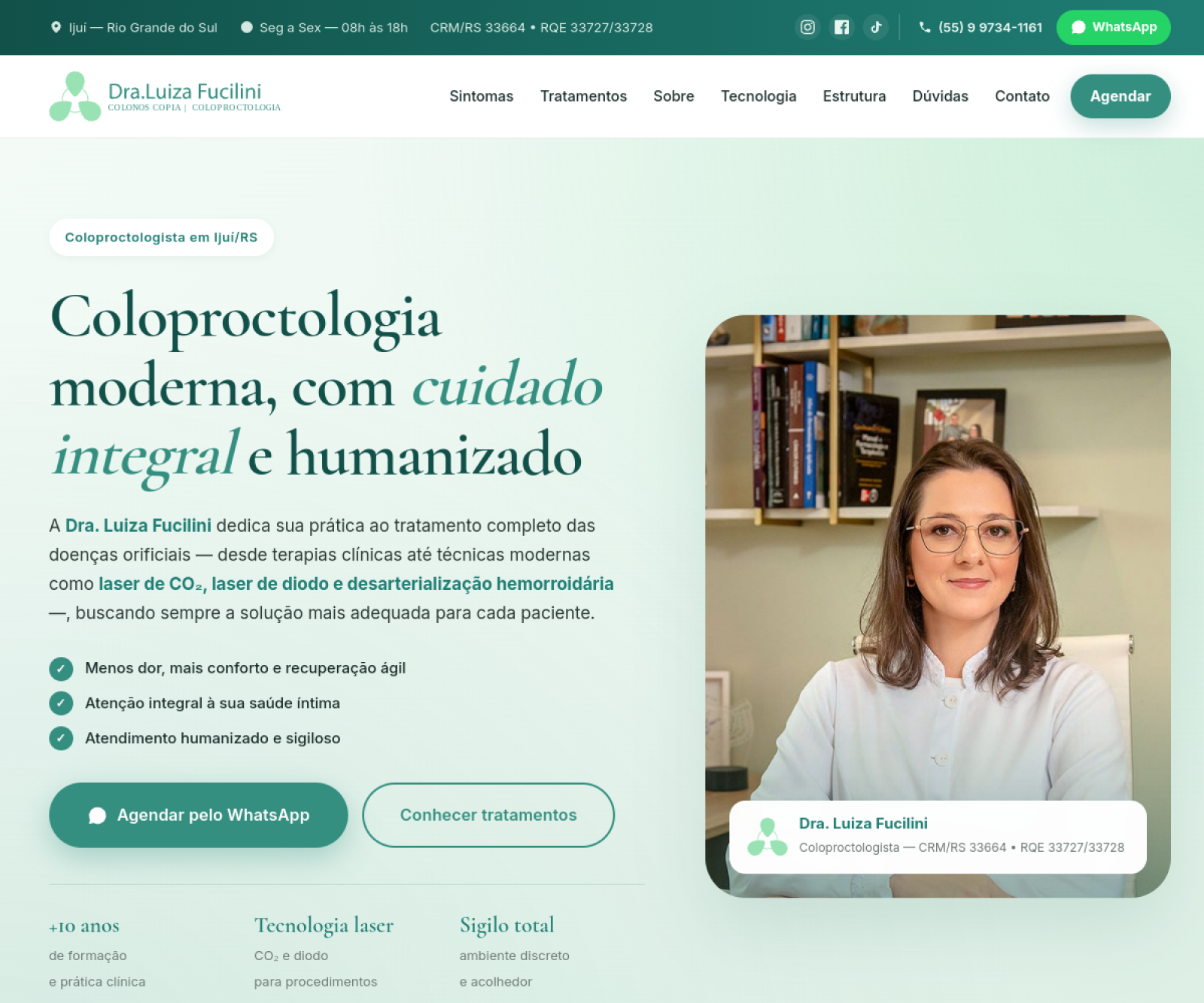 Hero institucional do site da Dra. Luiza Fucilini, coloproctologista em Ijuí/RS