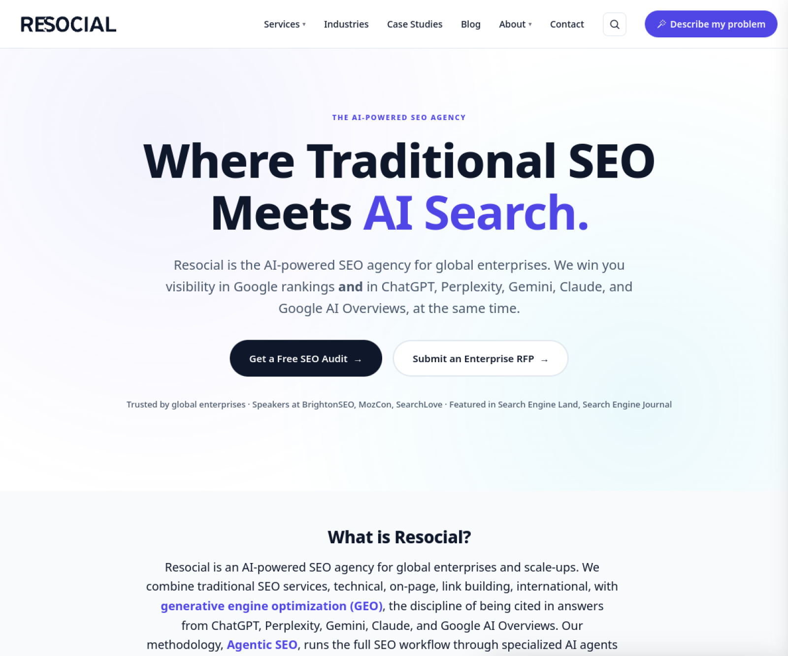 Resocial AI-powered SEO agency website