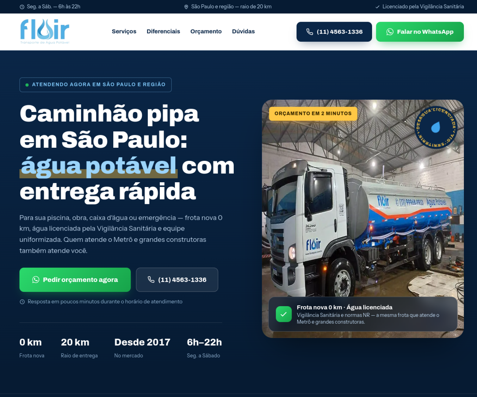 Página inicial do site da Fluir Água