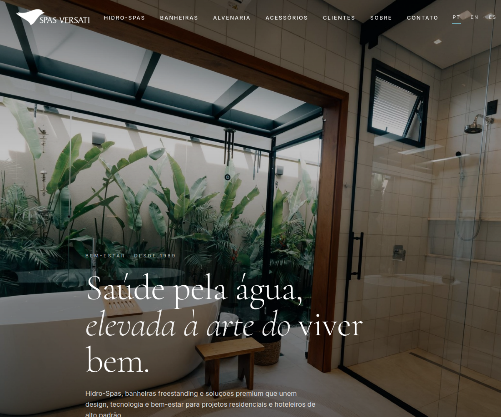 Página inicial do site da Spas Versati