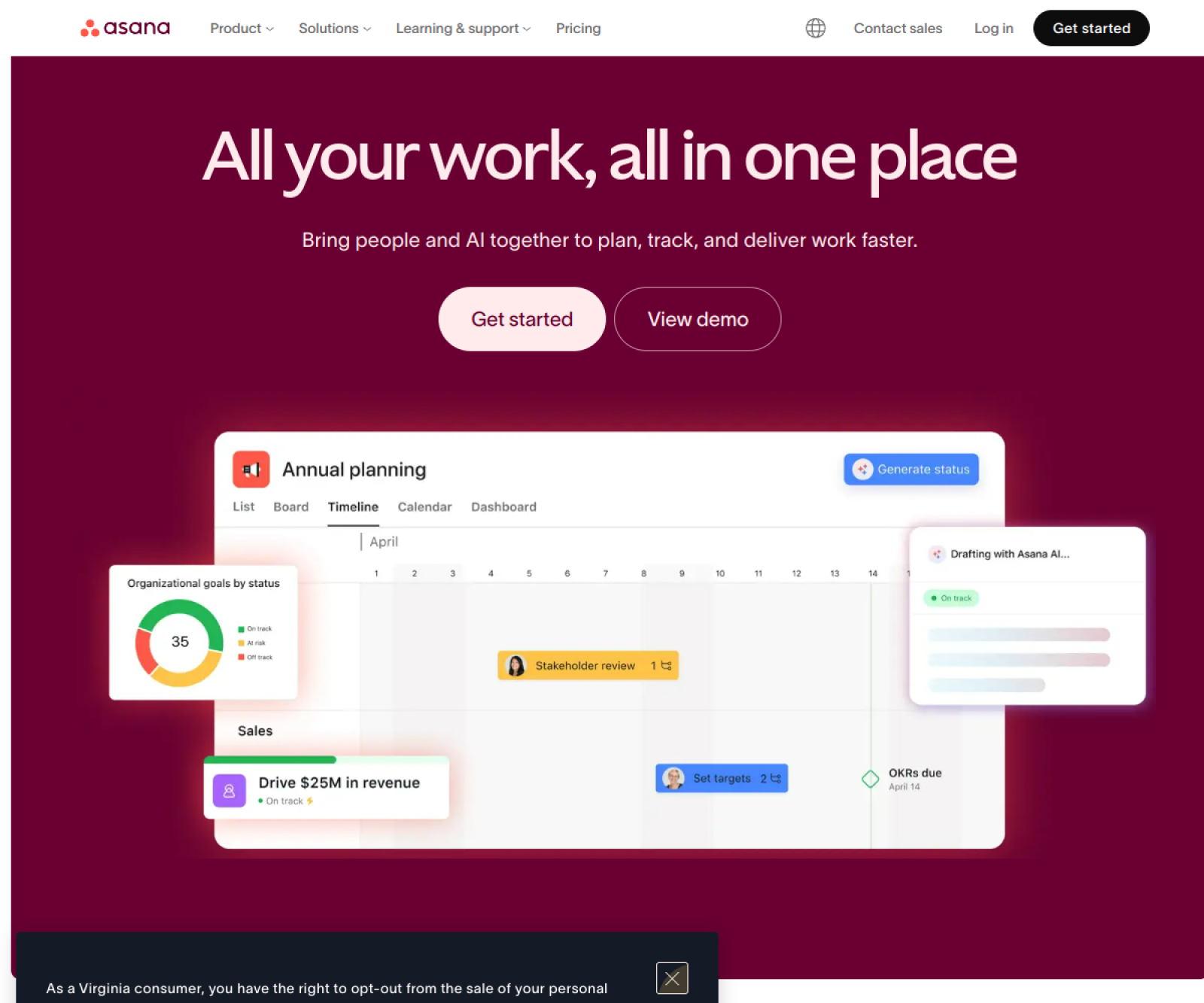 Asana website preview