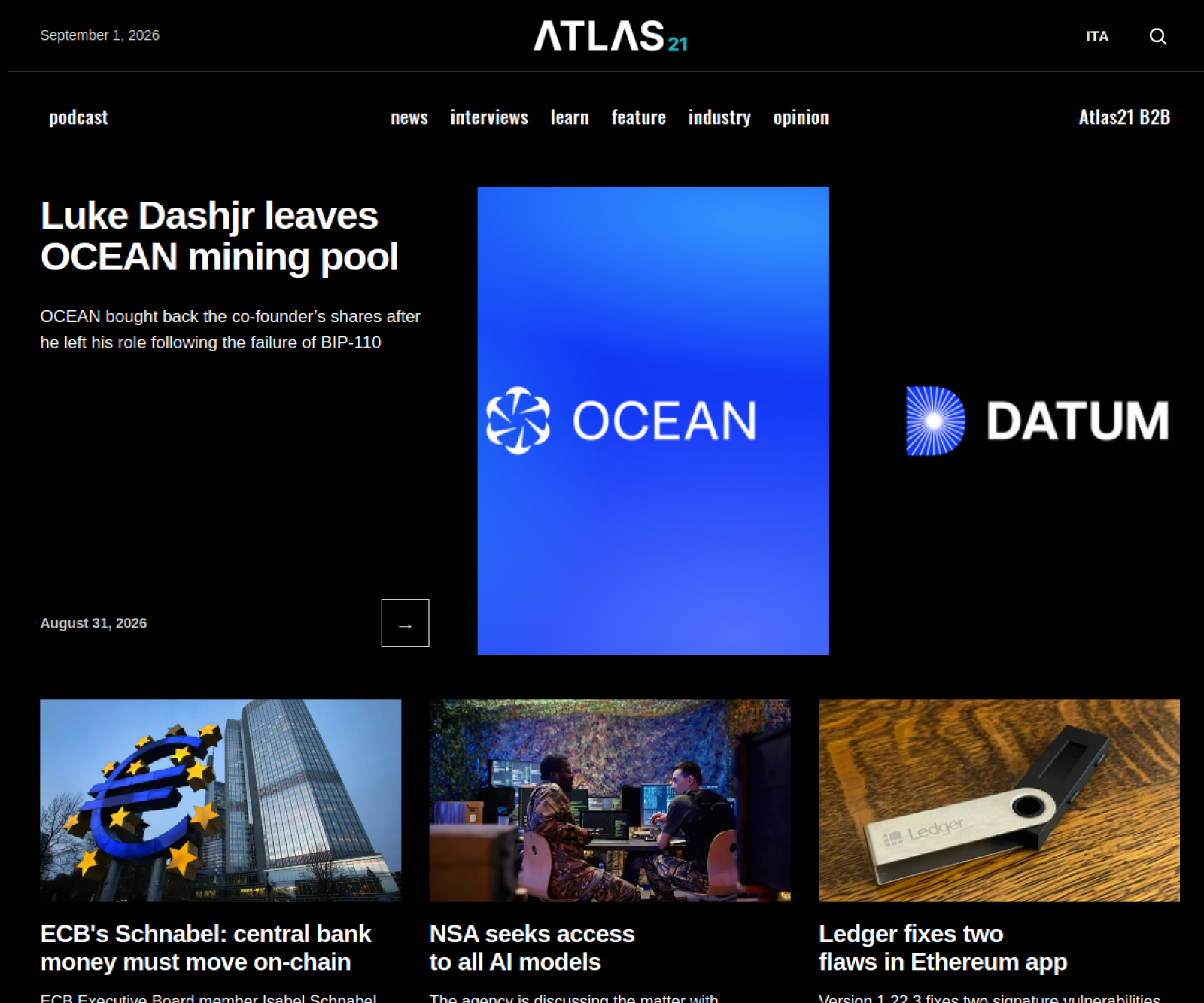 Real capture of the Atlas21 English homepage