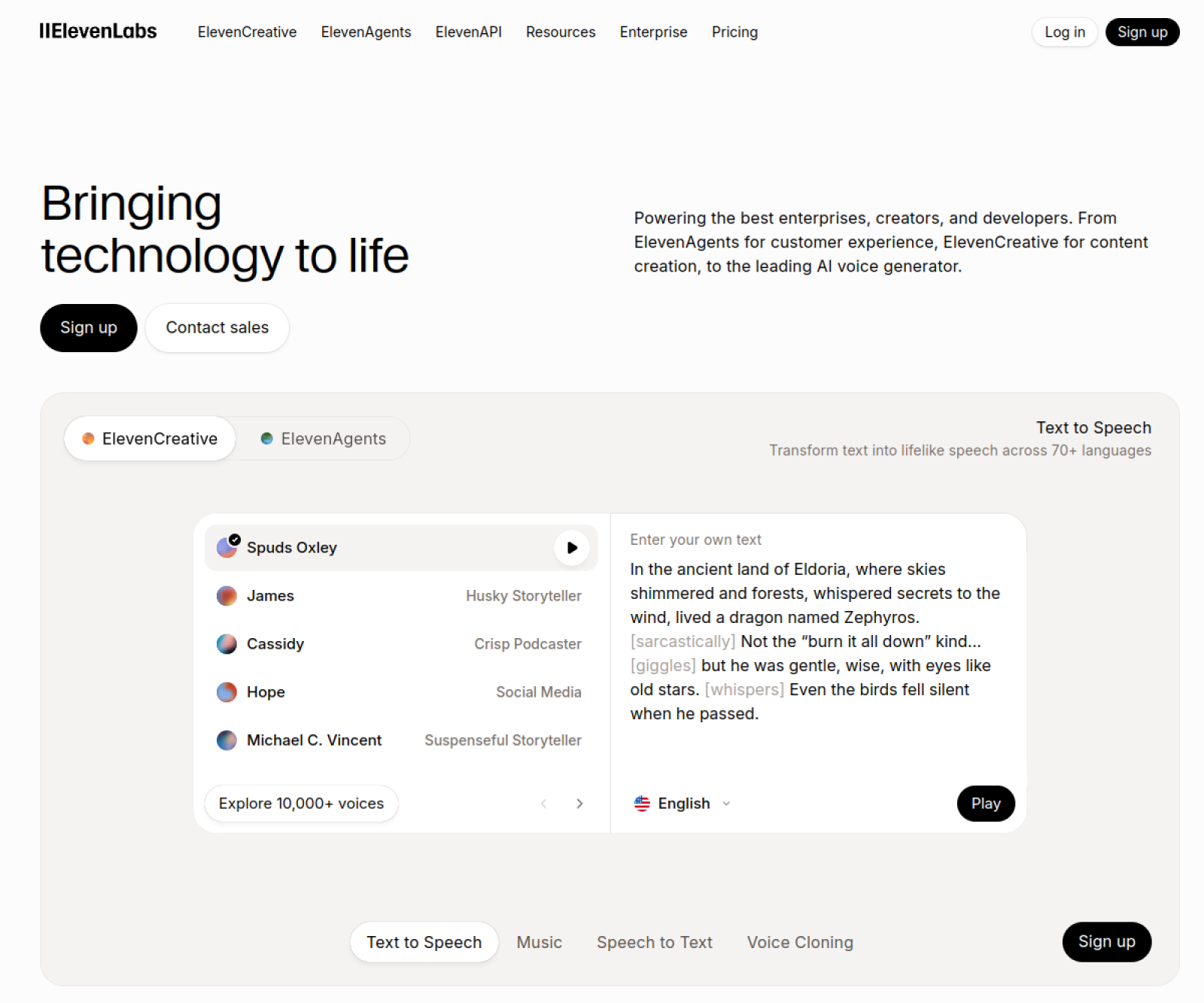ElevenLabs website preview