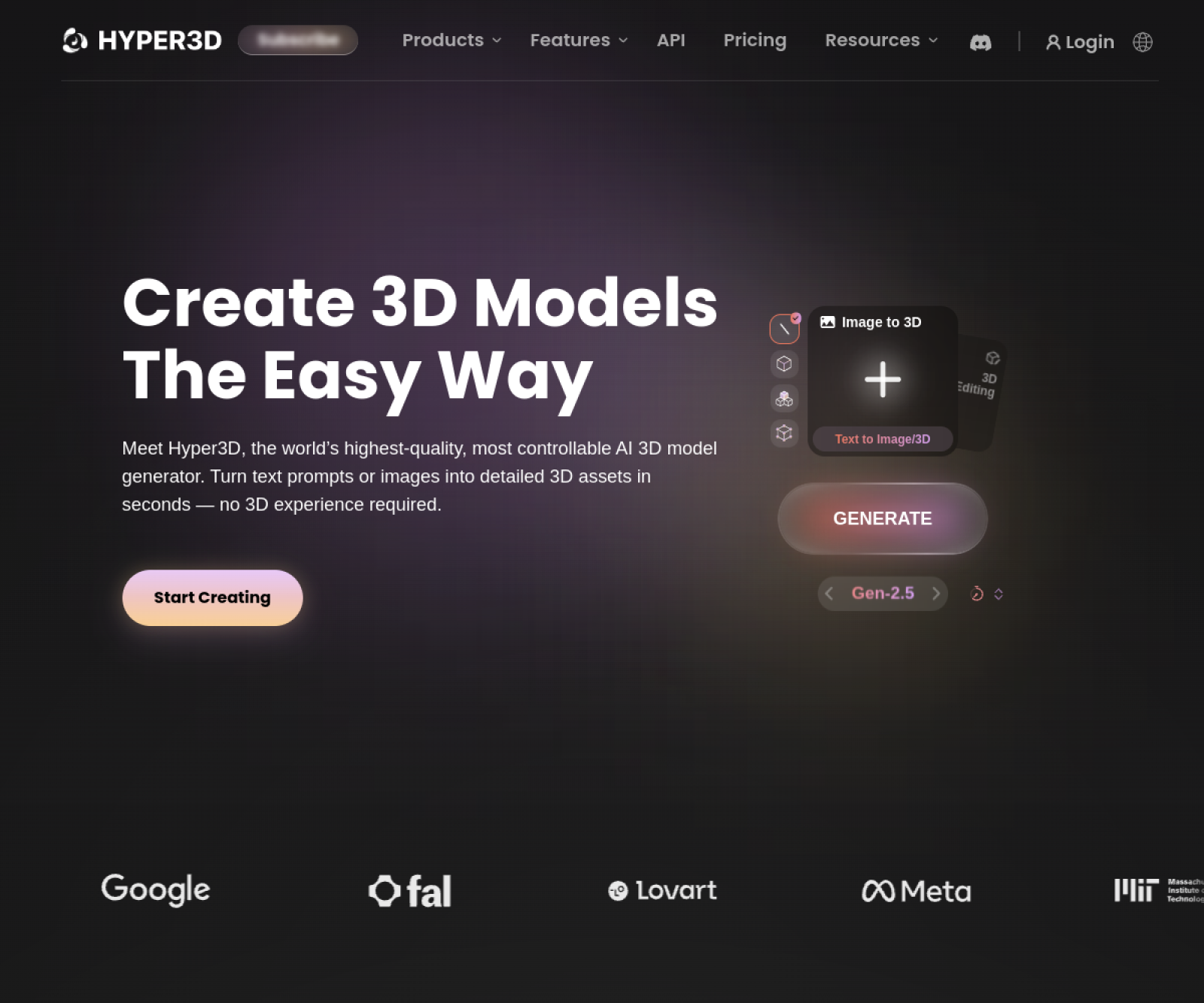 Hyper3D 官网首屏