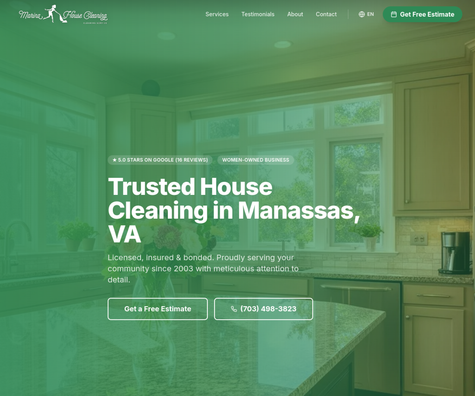 Marina House Cleaners website