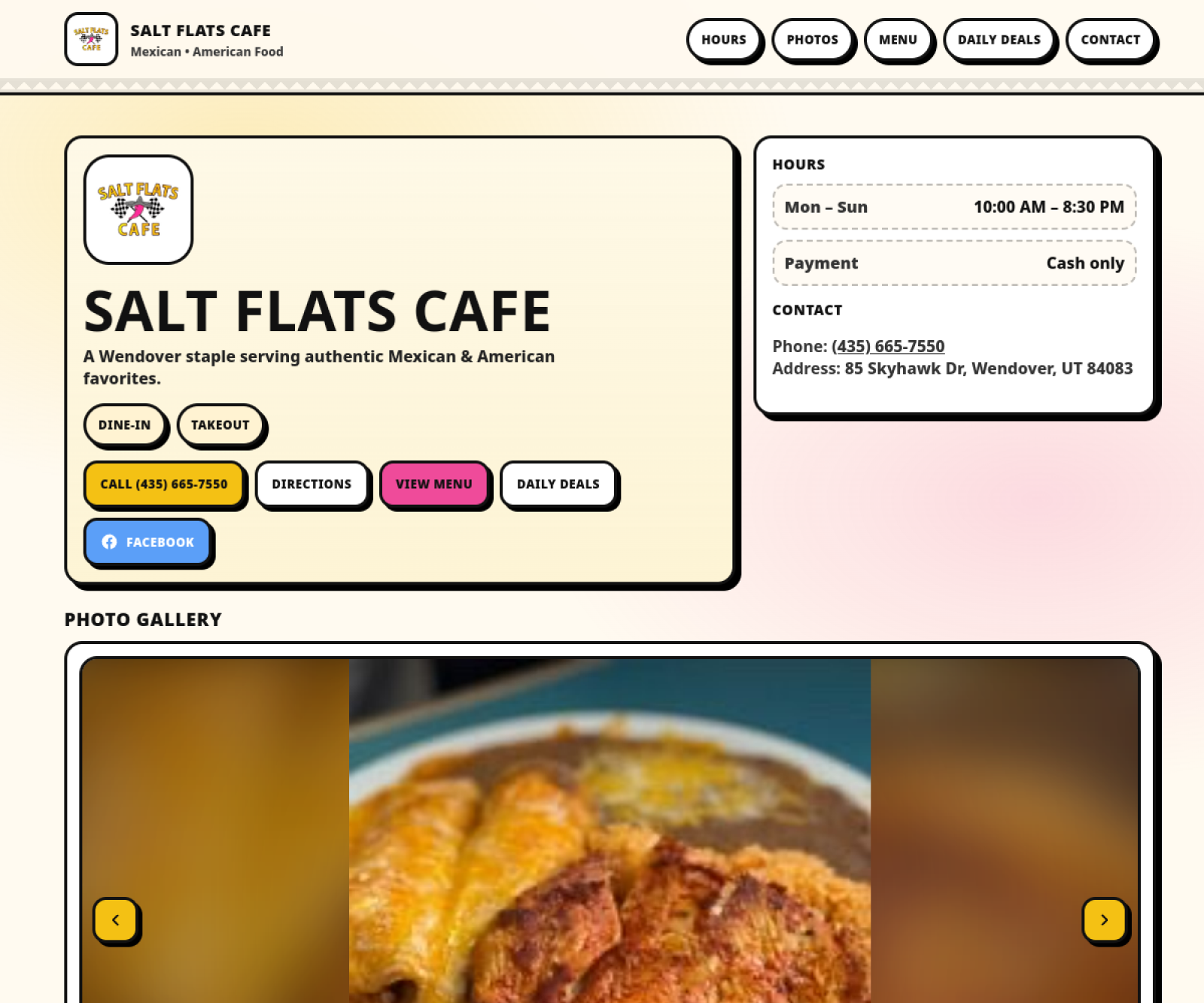 Salt Flats Cafe website preview