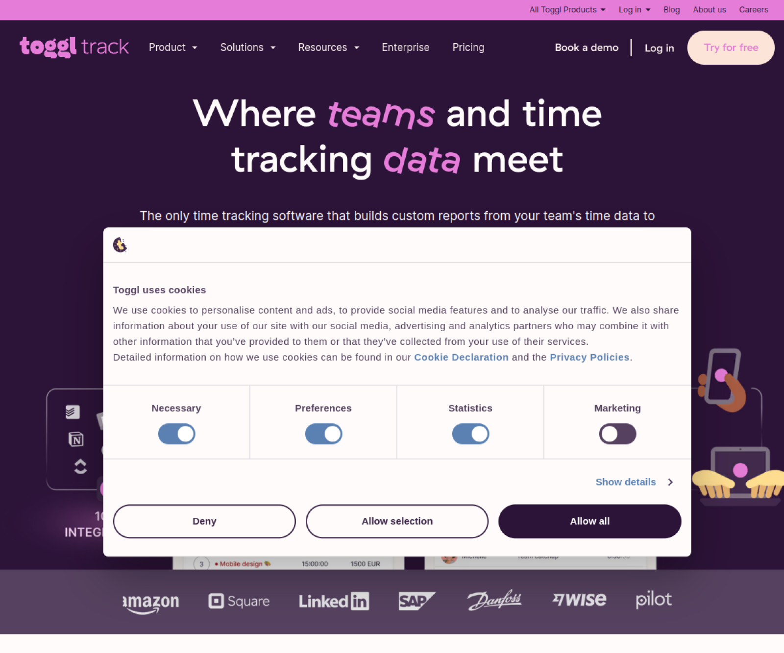 Toggl Track website preview