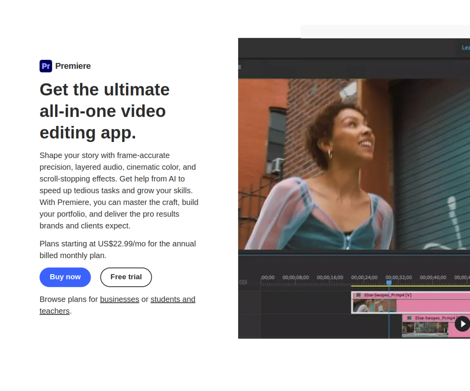 Adobe Premiere Pro website preview