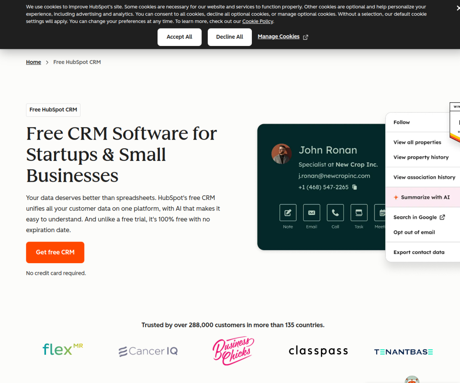 HubSpot CRM website preview