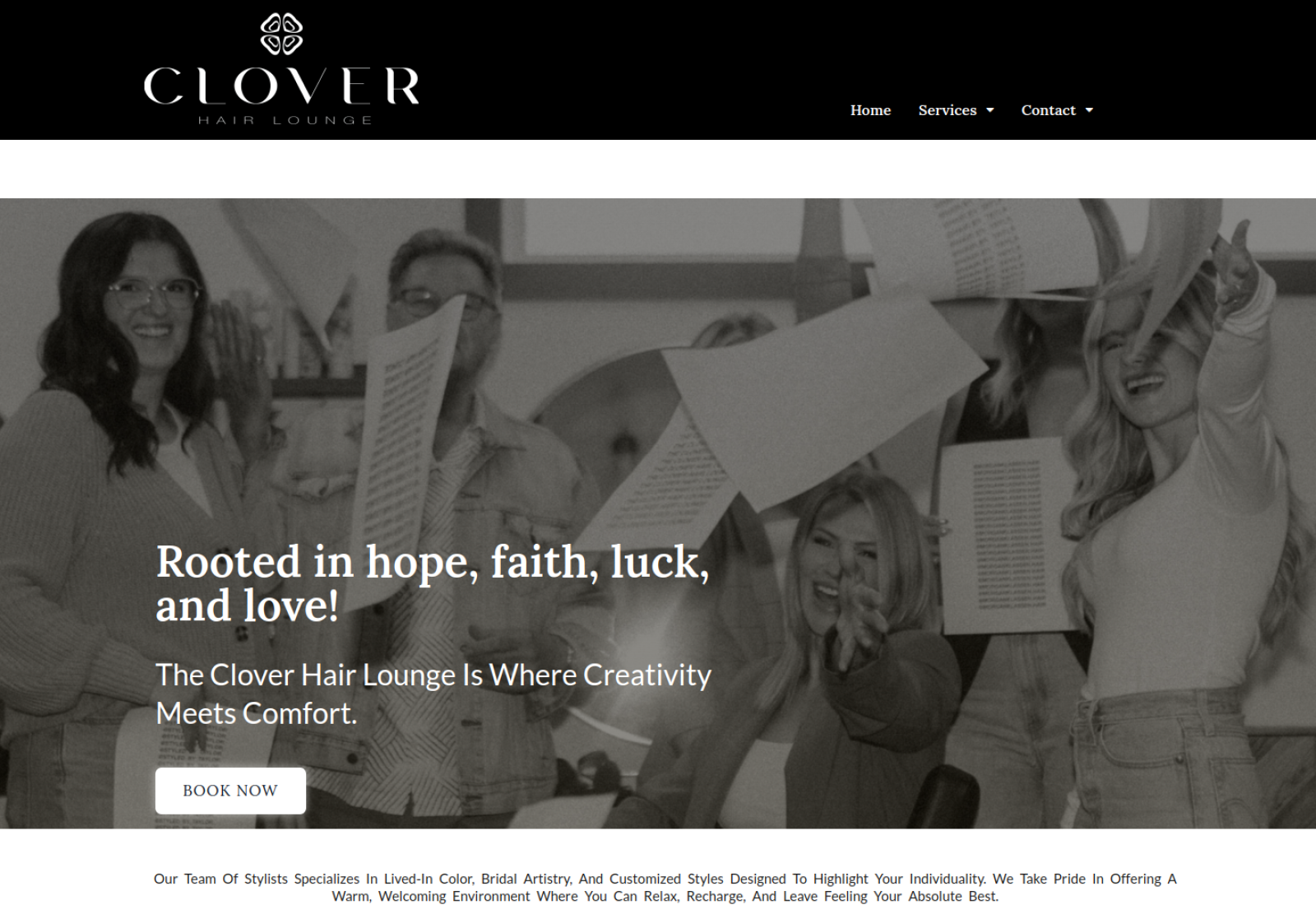 Clover Hair Lounge — live website screenshot