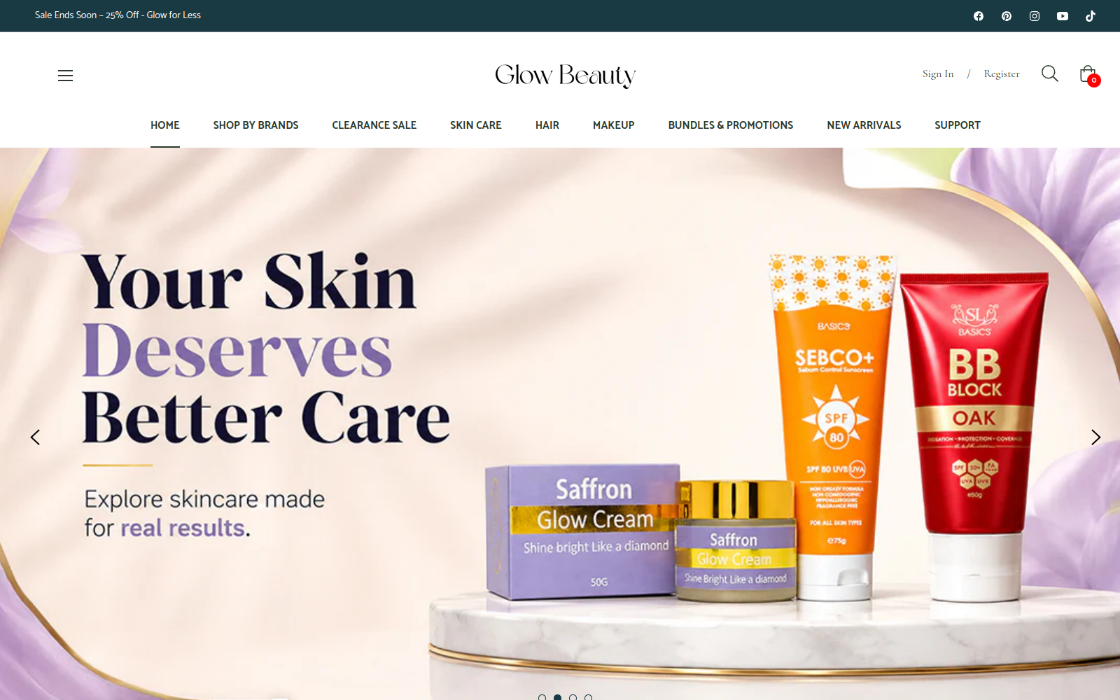 Glow Beauty website screenshot