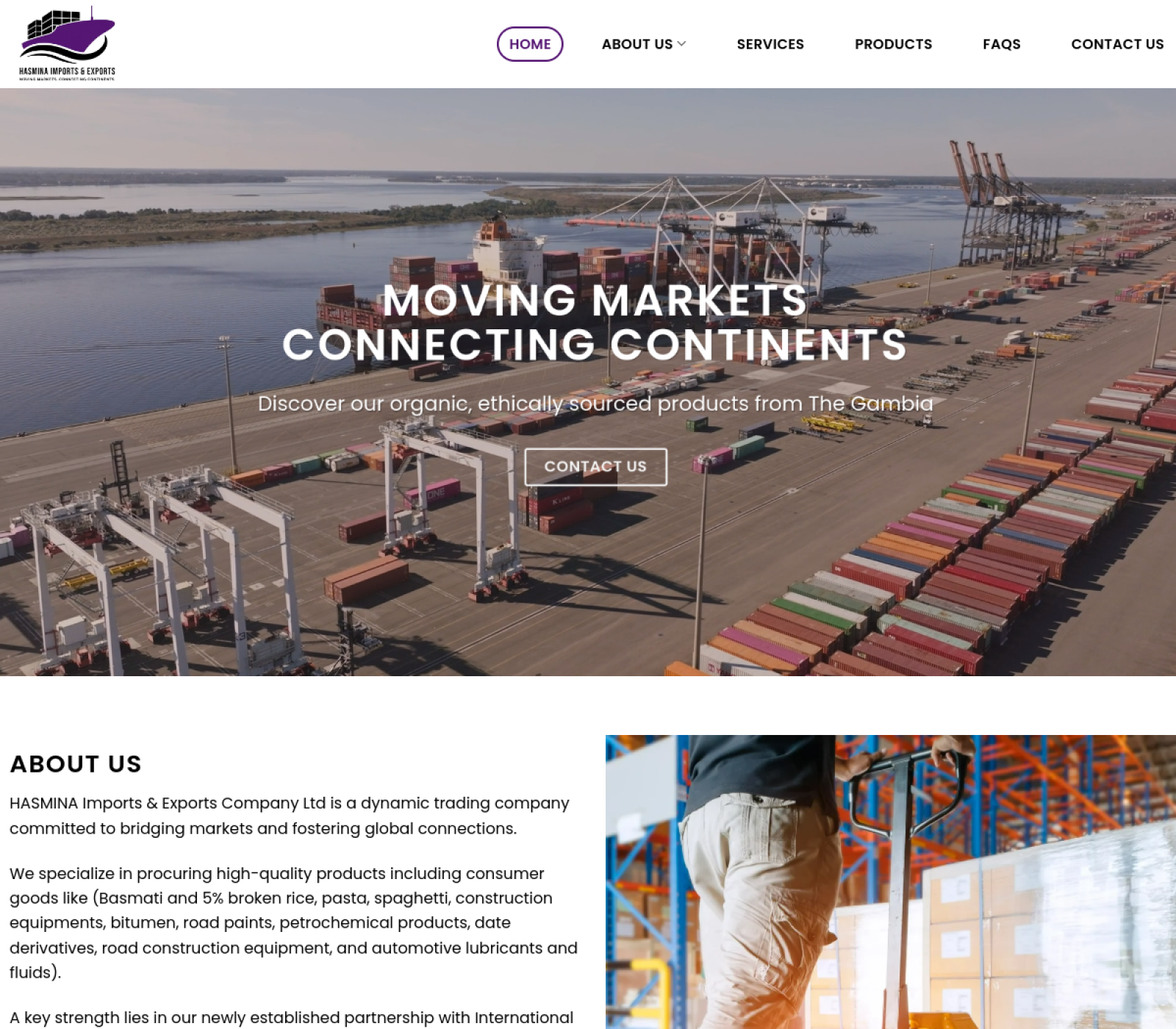Screenshot of Hasmina Import & Export website