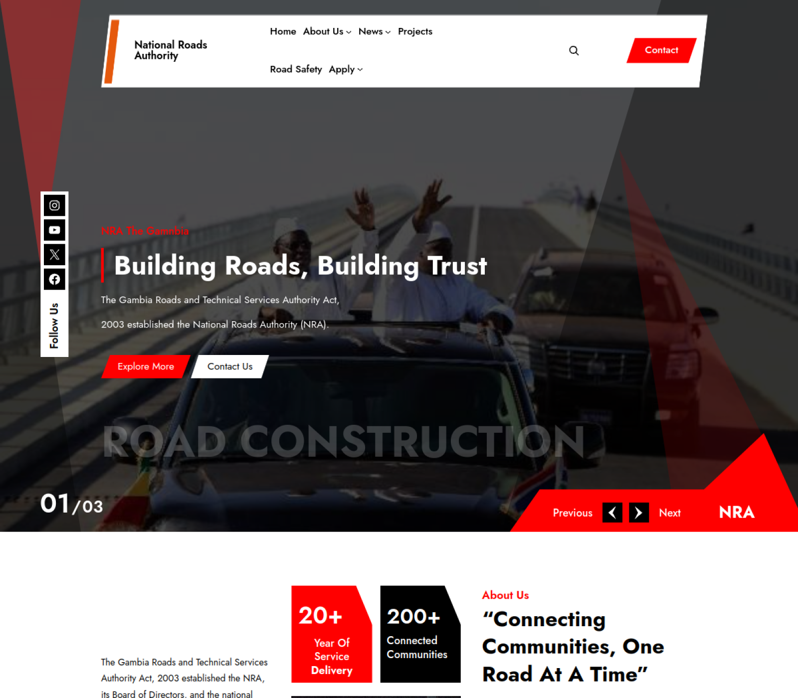 Screenshot of National Roads Authority website