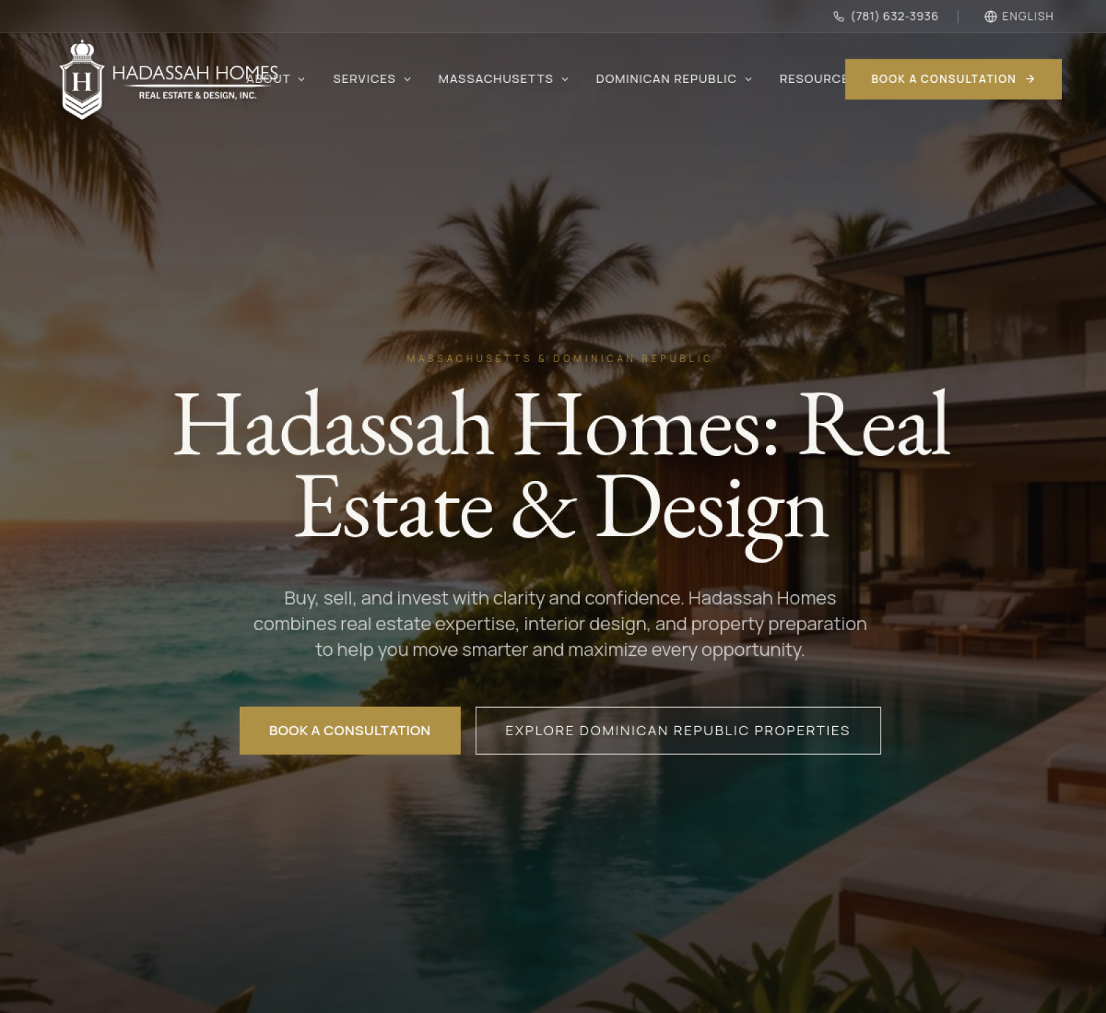 Hadassah Homes luxury real estate website screenshot