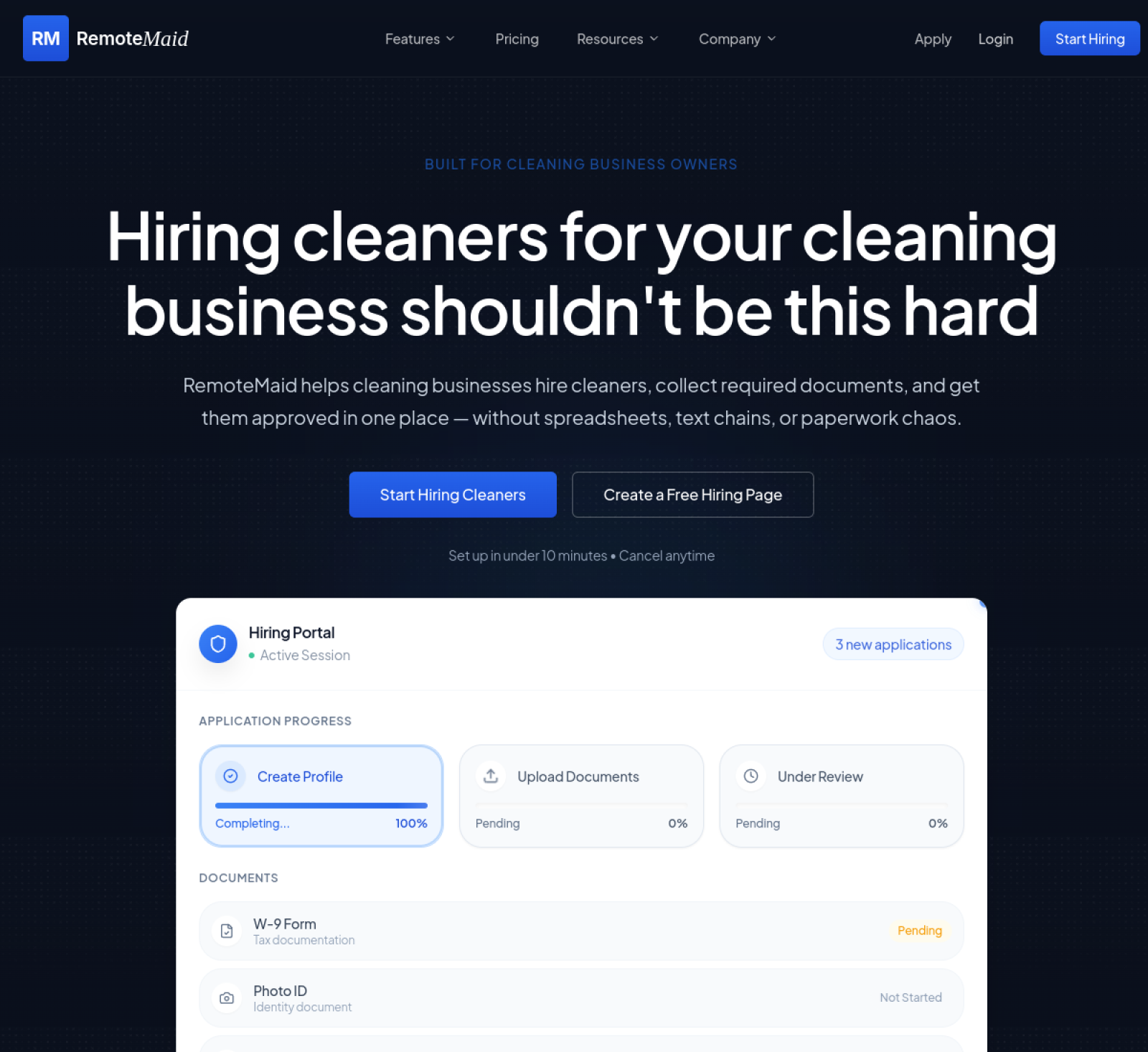 RemoteMaid hiring platform homepage screenshot