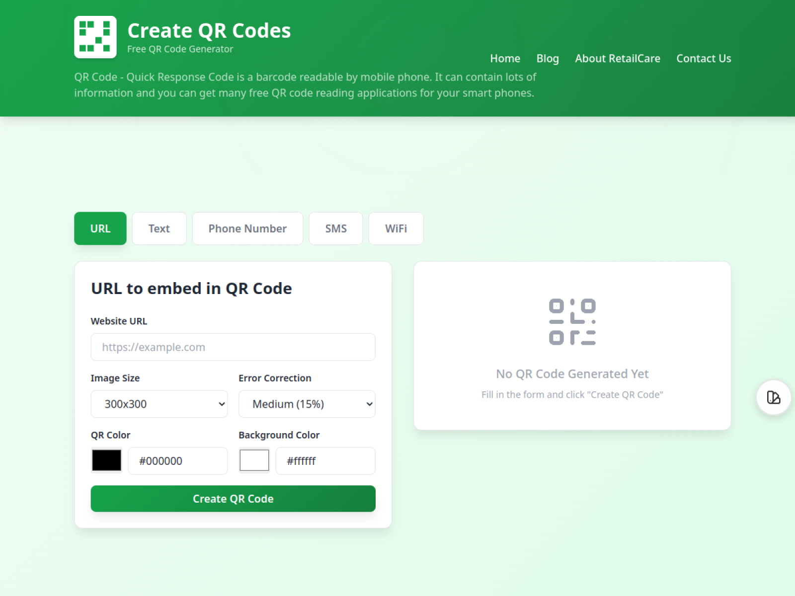 Create QR Codes — live screenshot