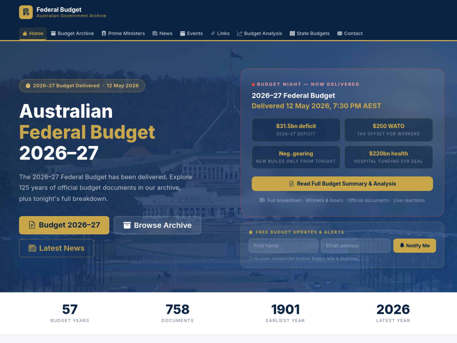 Federal Budget — live screenshot