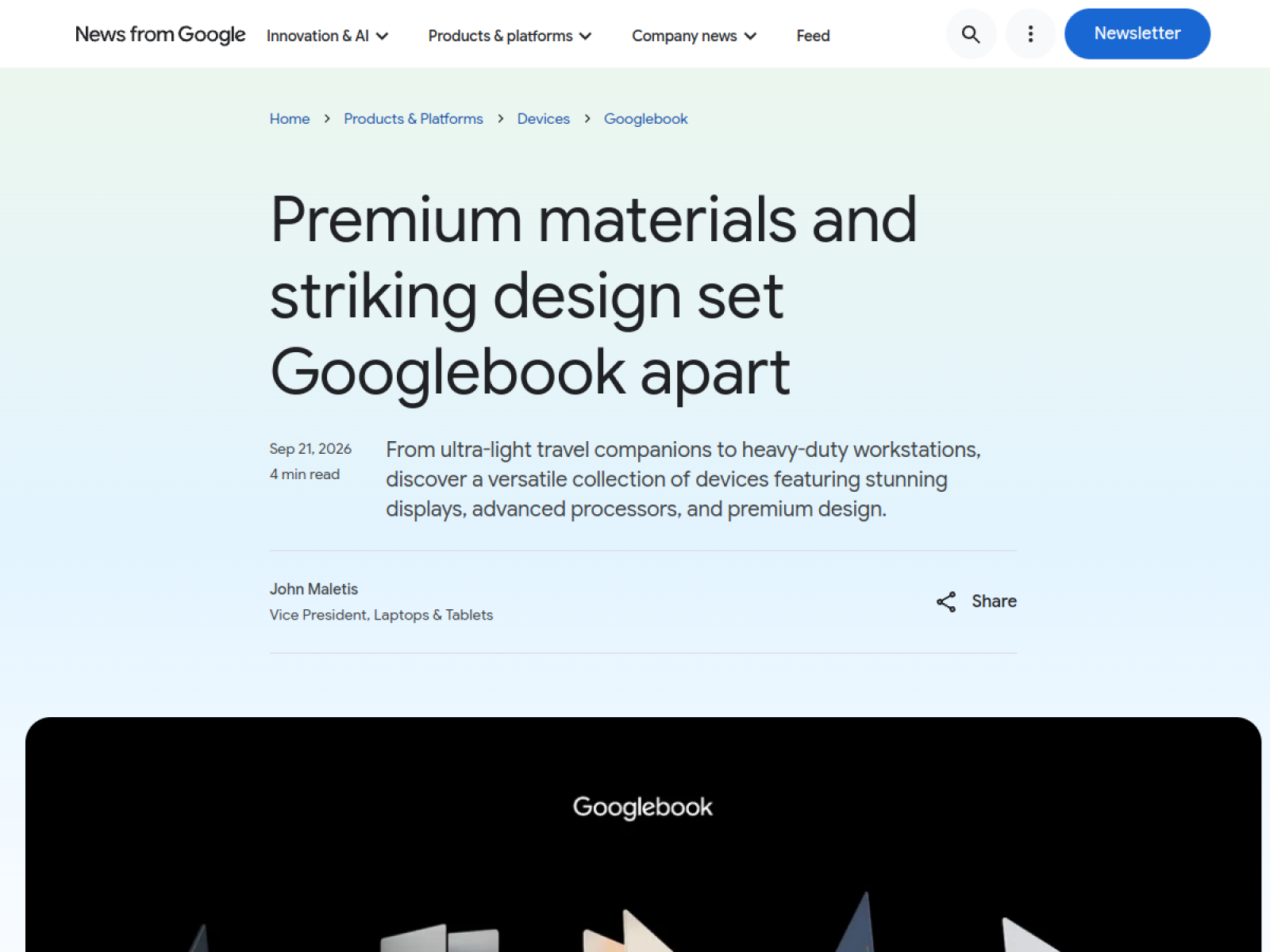 Imagem relacionada a Google apresenta cinco Googlebooks e aposta no segmento premium, publicada na fonte Google