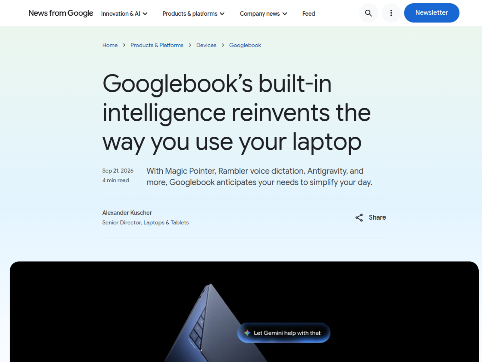 Imagem relacionada a Googlebook terá Gemini local, Magic Pointer e novos recursos de IA, publicada na fonte Google