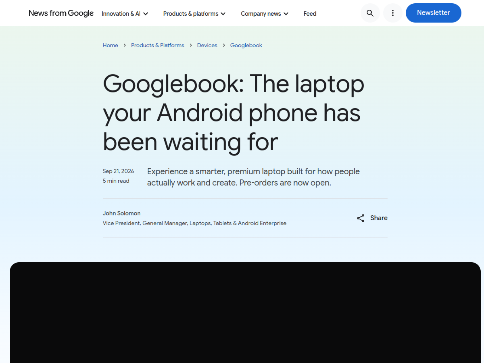 Imagem relacionada a Google abre pré-venda do Googlebook com modelos a partir de US$ 899, publicada na fonte Google