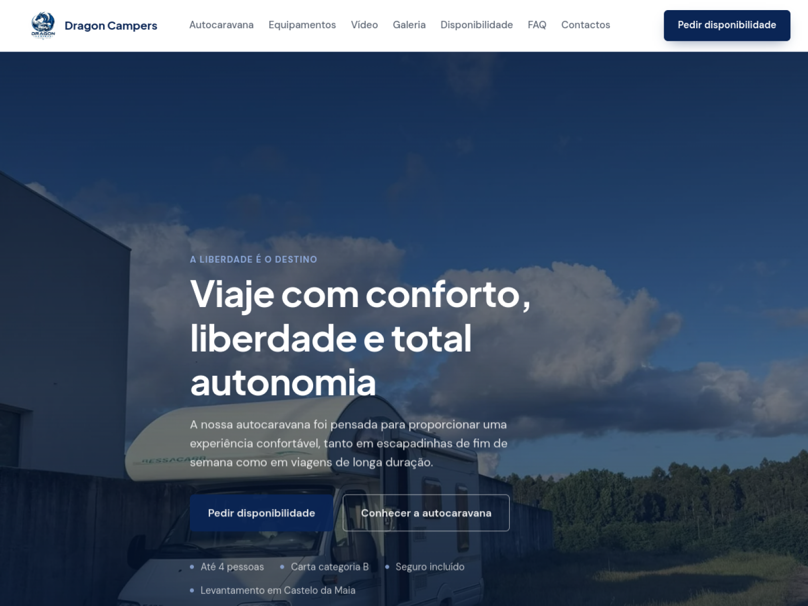 Pré-visualização do website DragonCampers.pt