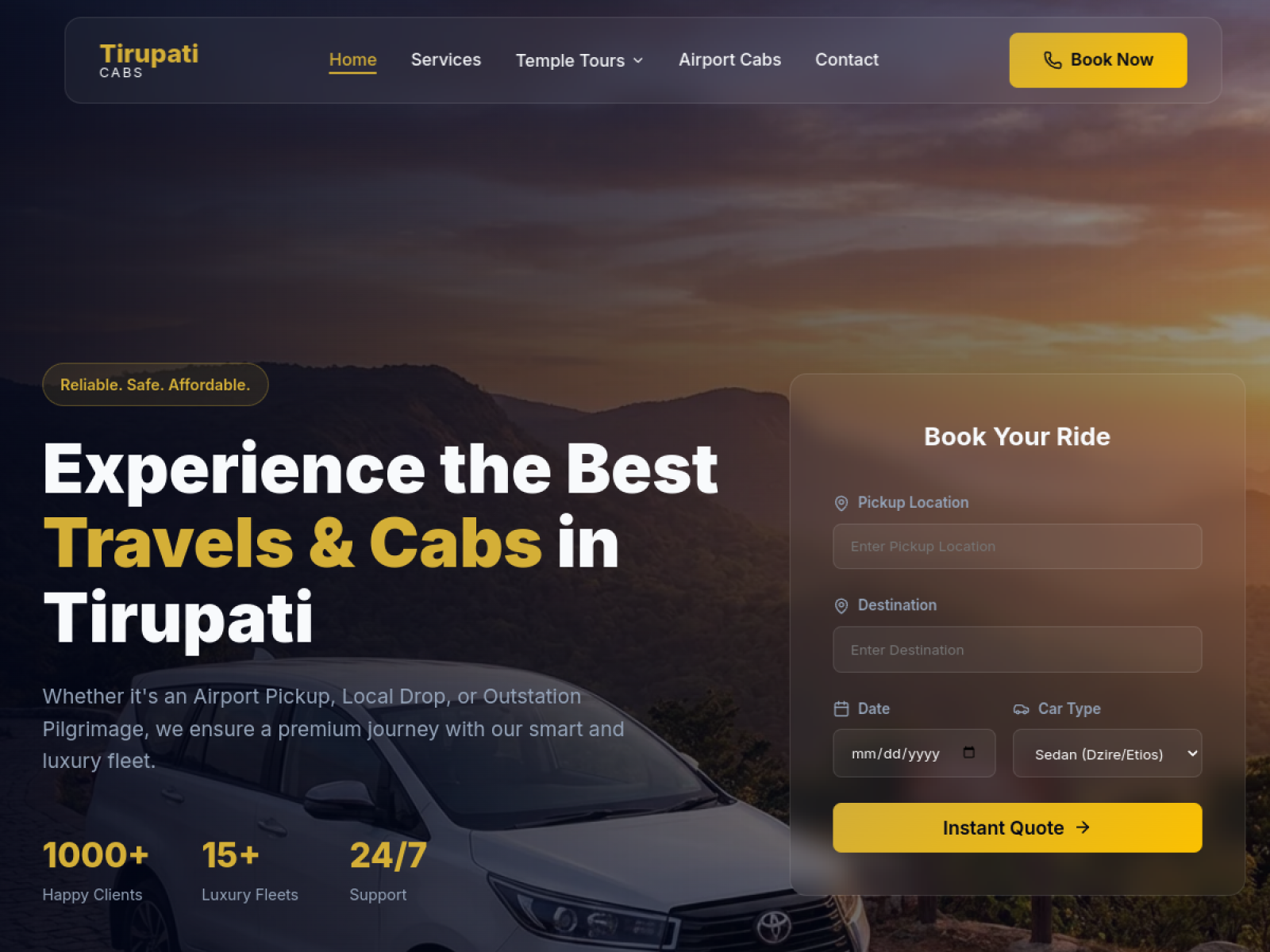 Tirupati Cabs Bookings website screenshot