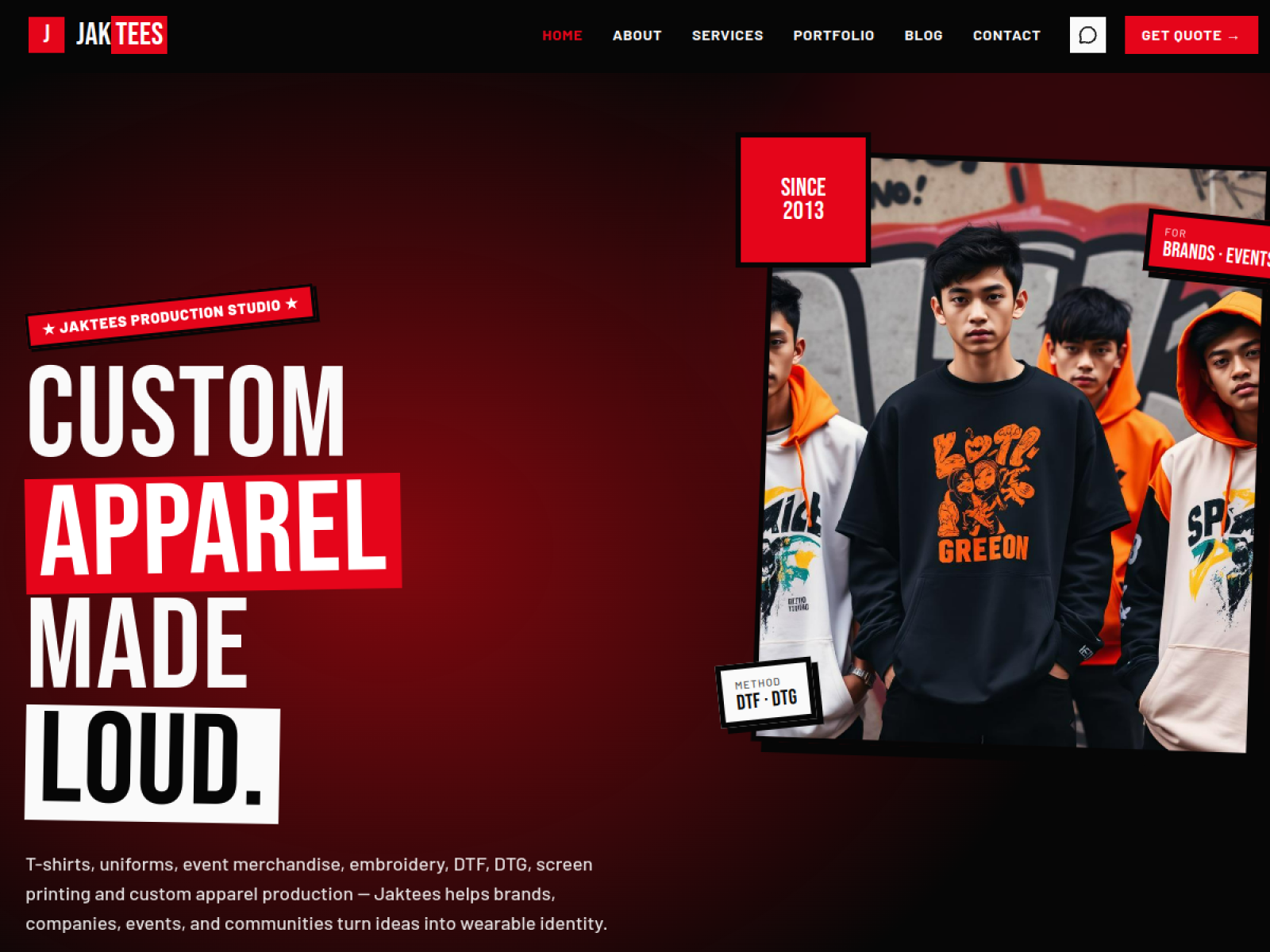 Cuplikan website Jaktees — proyek Jaktees / Jakarta T-Shirt Co. untuk Custom Apparel oleh Wirasena Digital