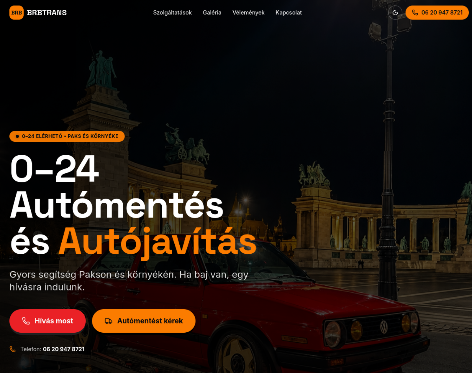 AUTÓMENTÉS PAKS weboldal előnézete
