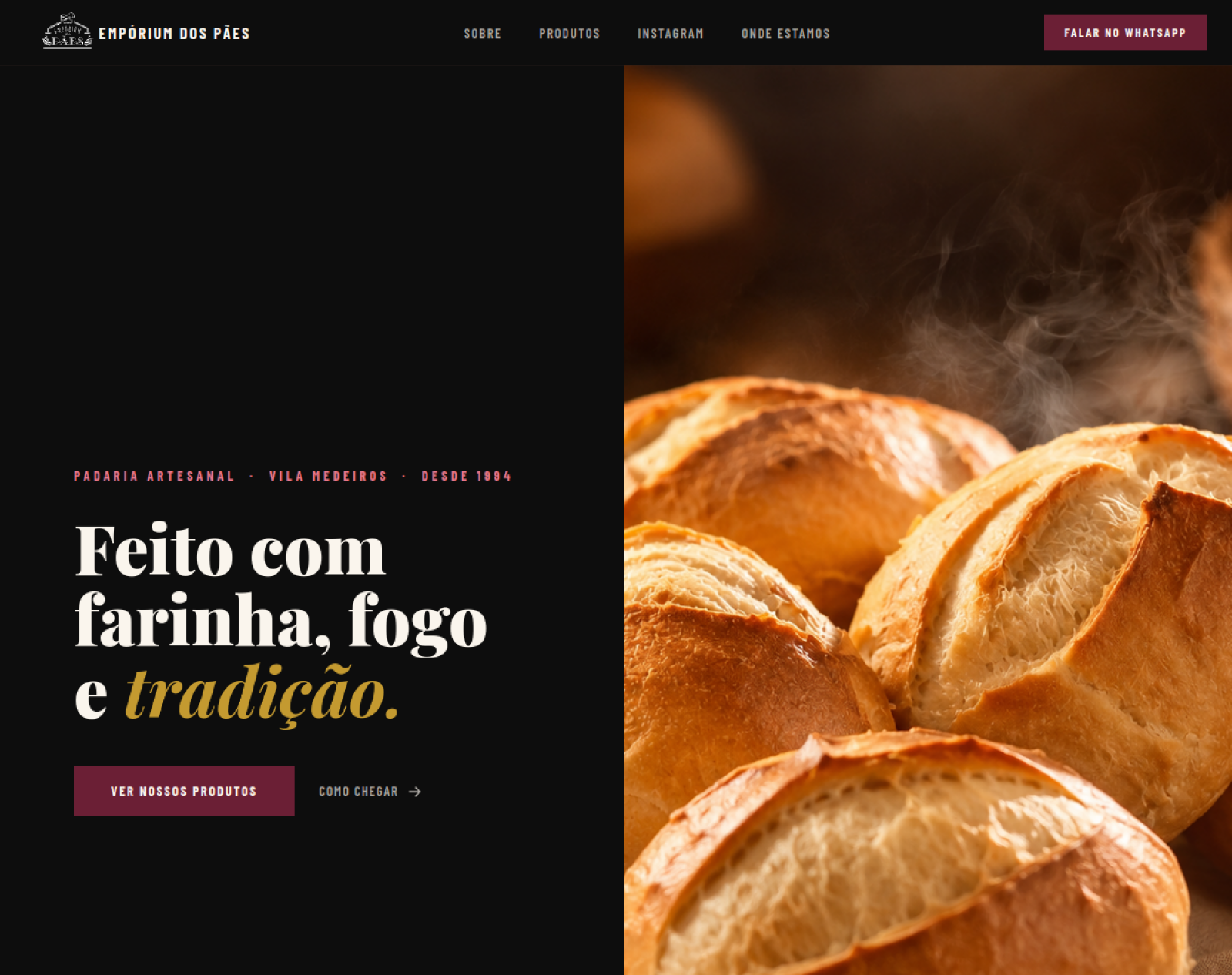 Screenshot do site Emporium dos Pães