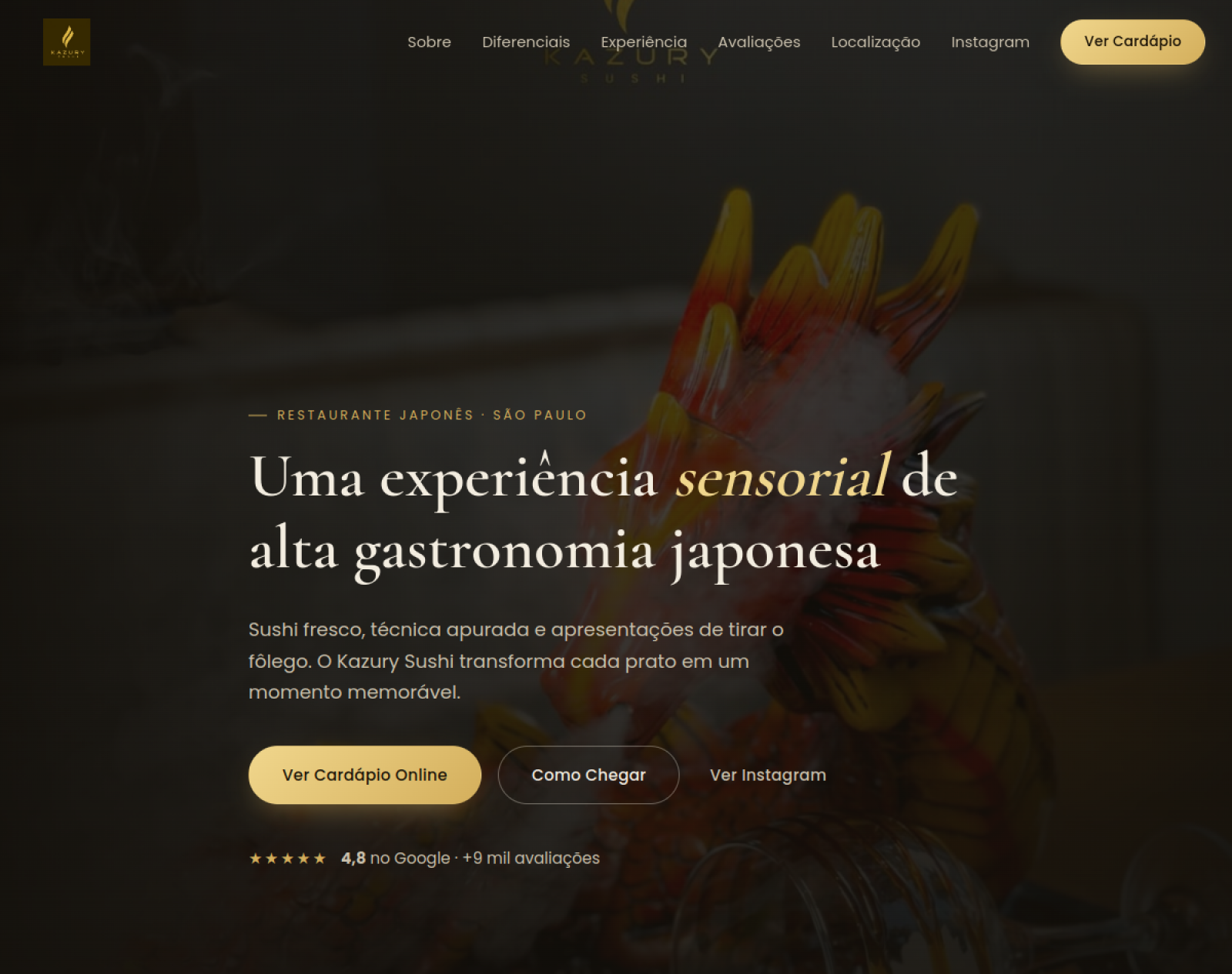 Screenshot do site Kazury Sushi