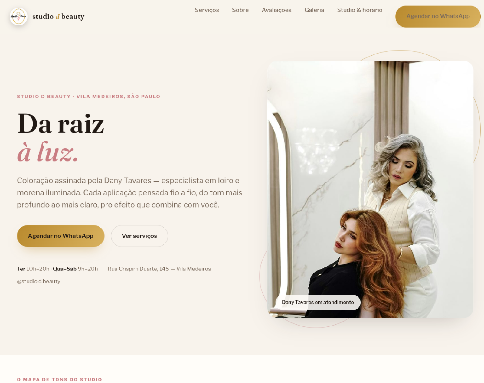 Screenshot do site Studio D Beauty