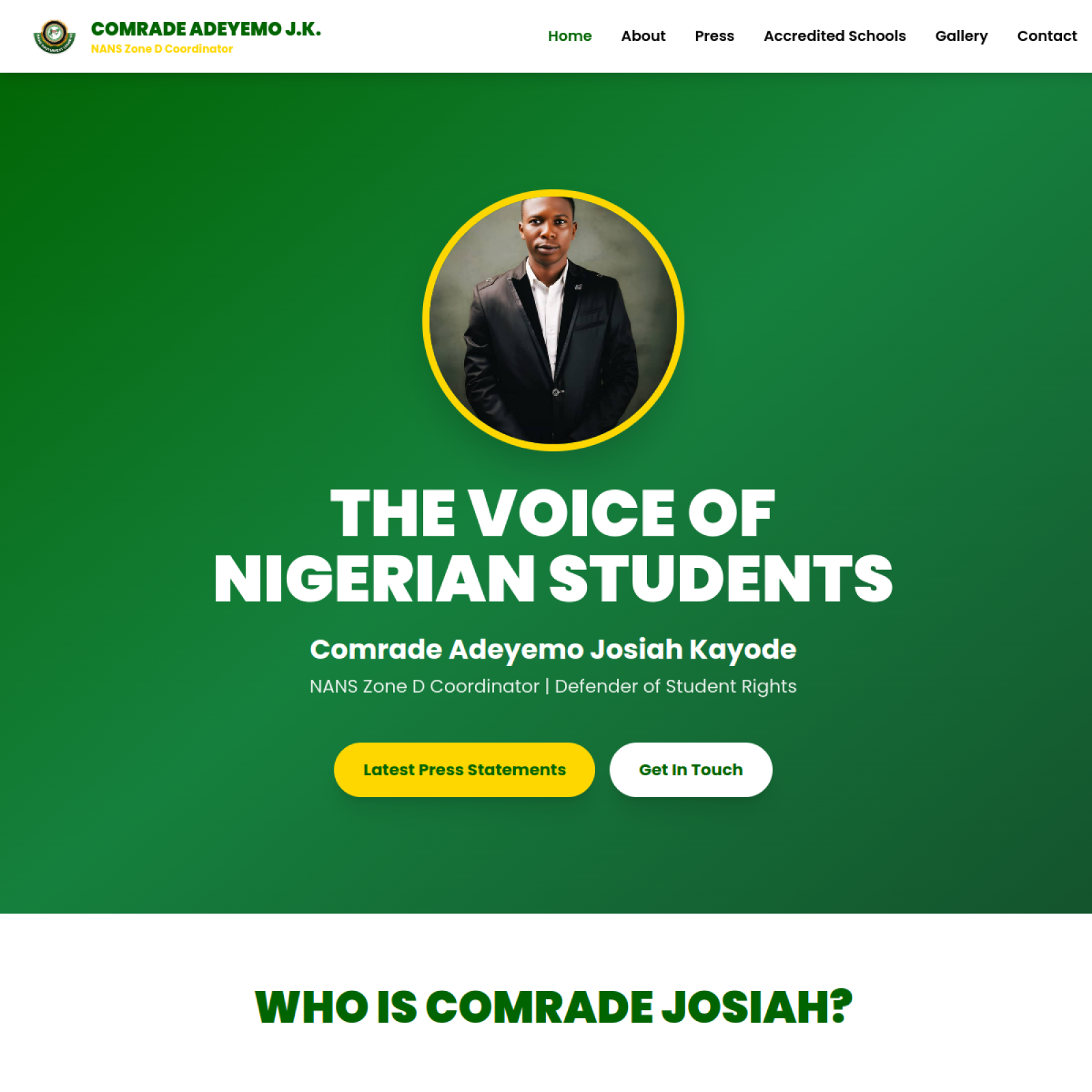 Comr. Adeyemo Josiah Kayode — Official Site live project screenshot