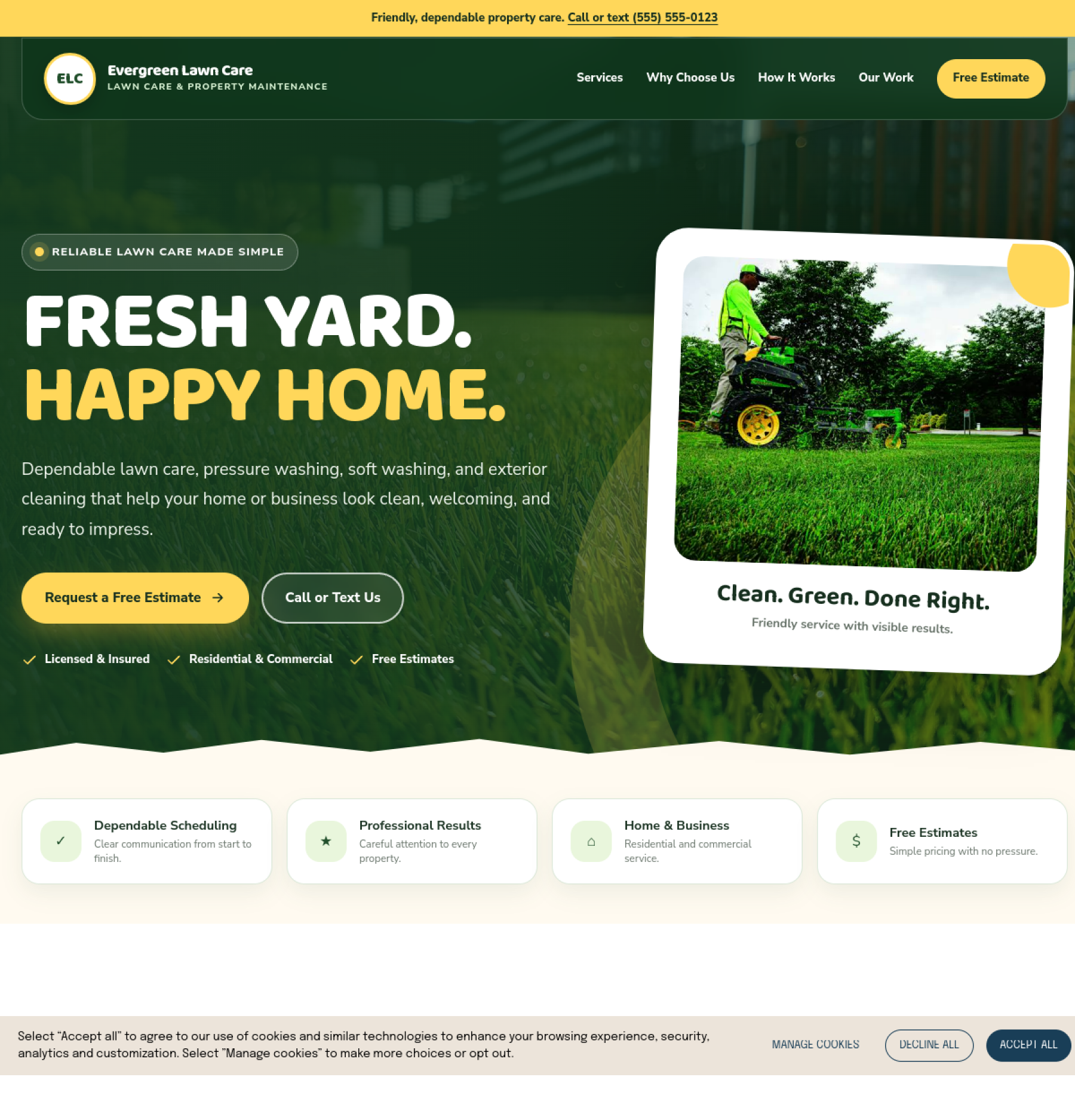 Evergreen Lawn Care responsive website proposal concept created by KJ Graphix