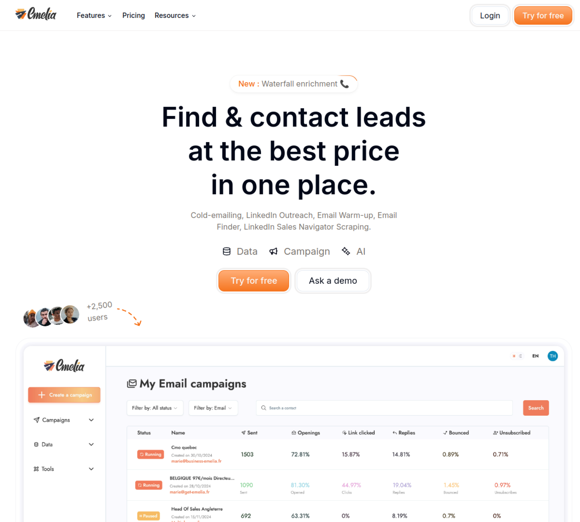Emelia homepage