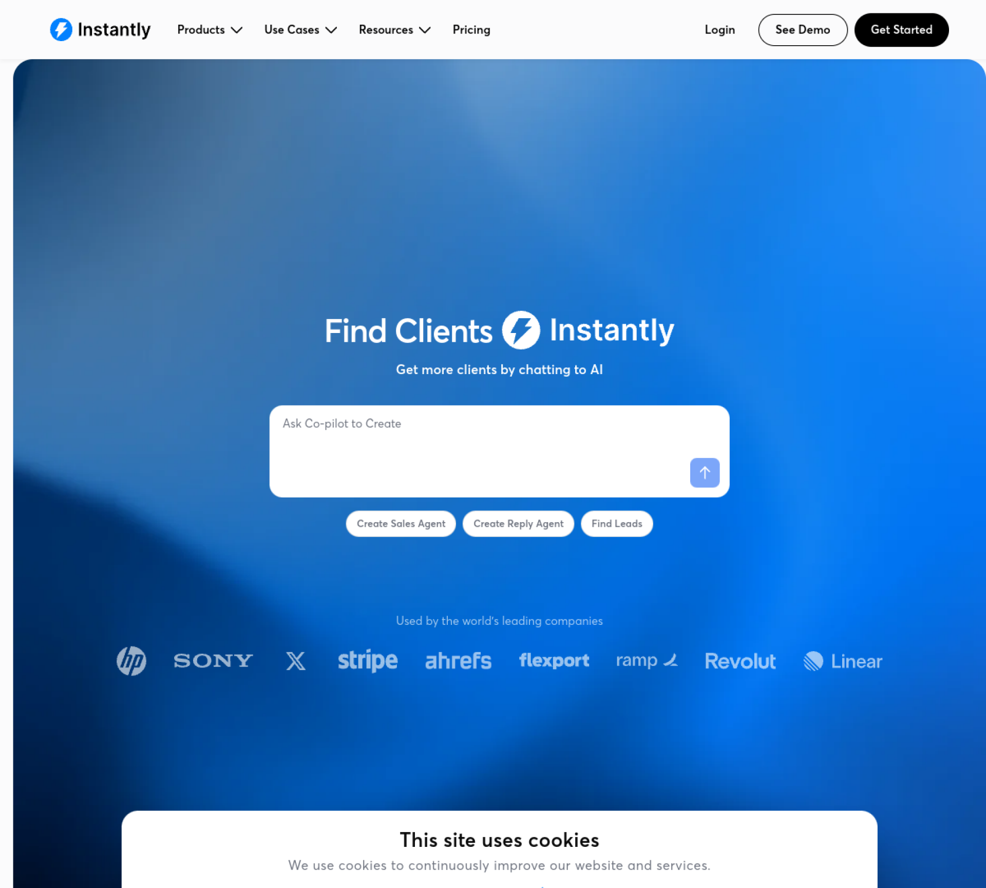 Instantly homepage