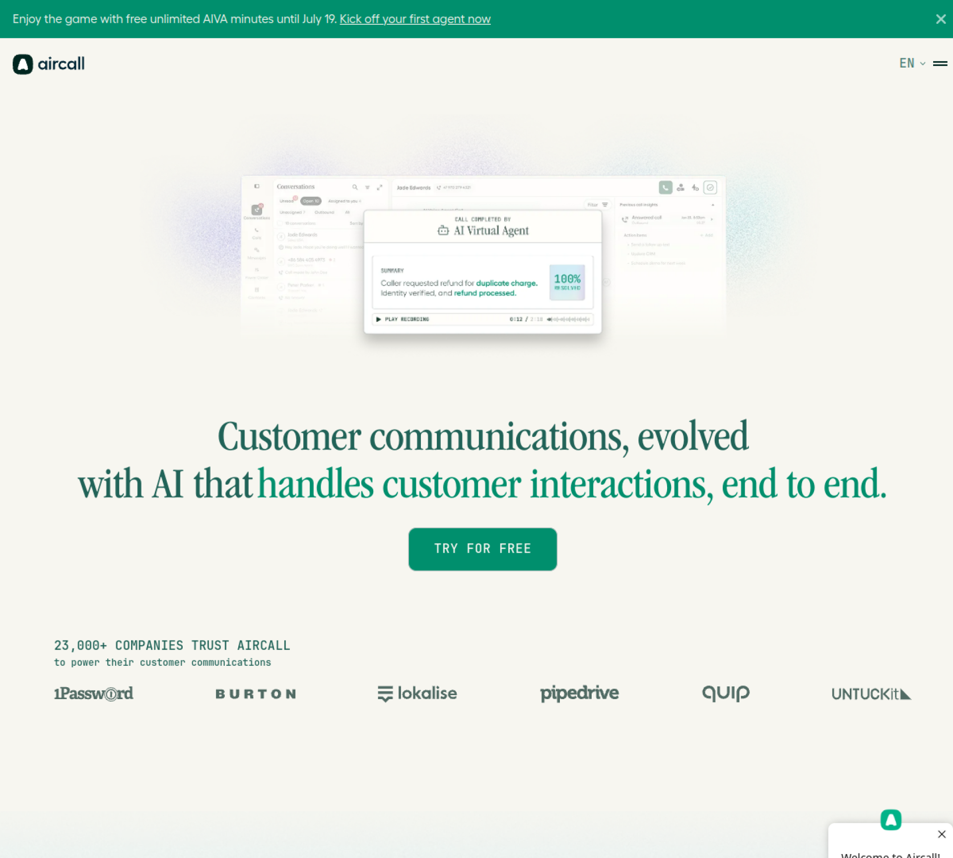 Aircall homepage