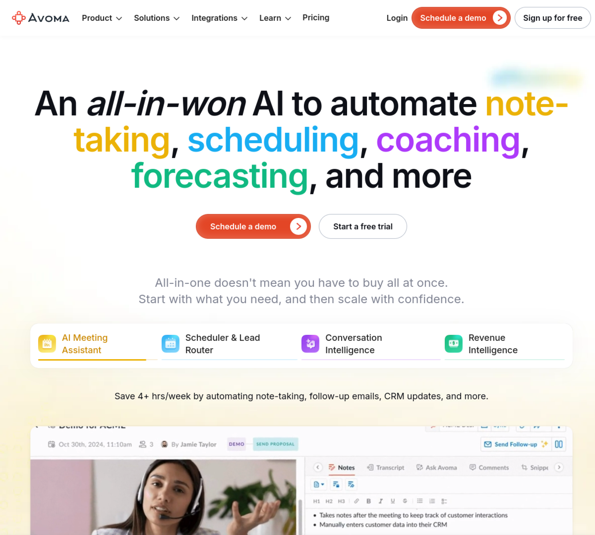 Avoma homepage