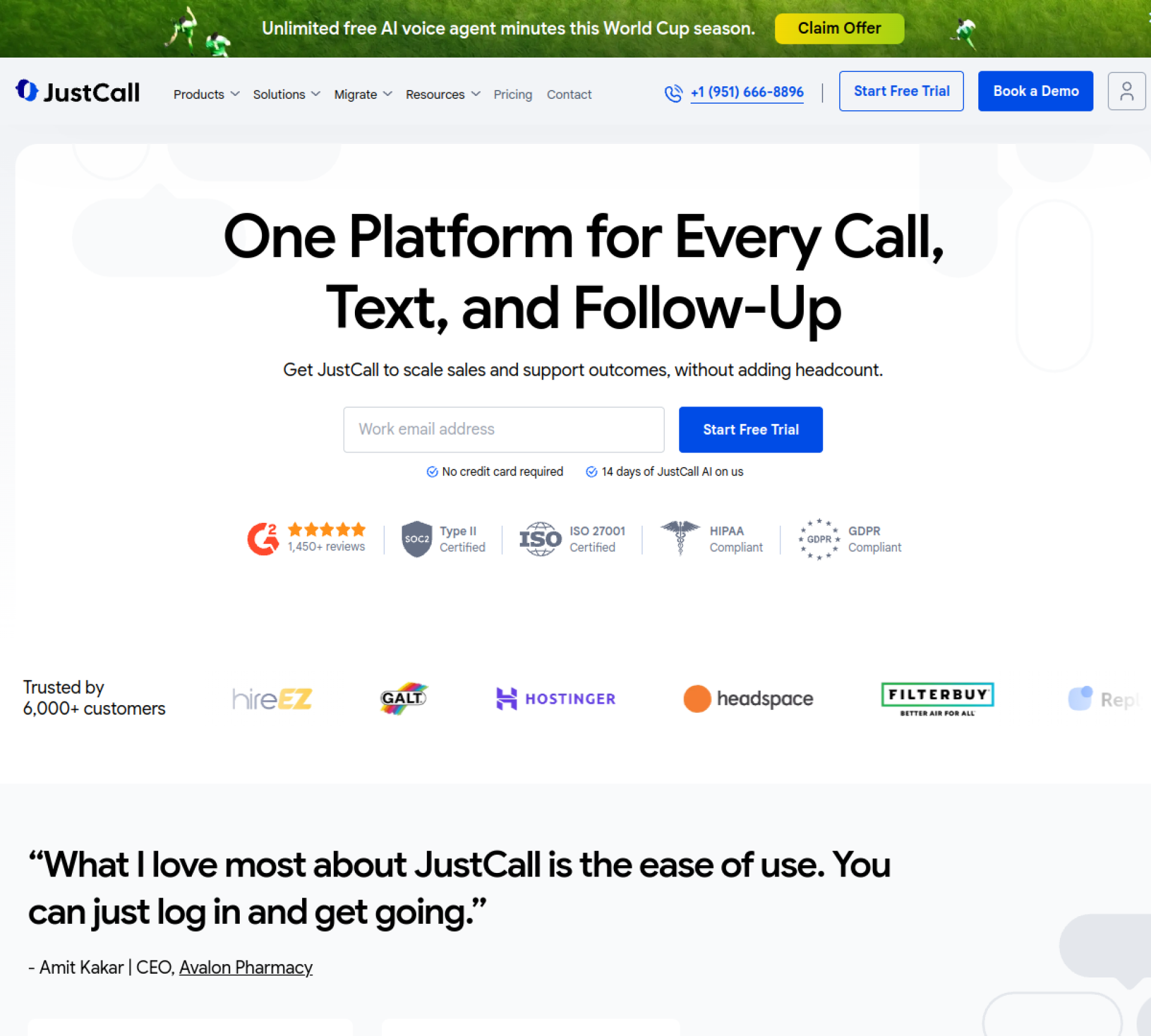 JustCall homepage