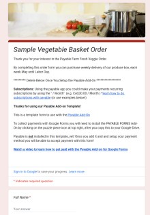 Vegetable Basket Order Form Template