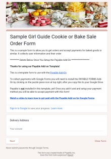 Girl Guides or Bake Sale Form Template