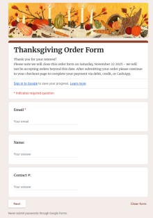 Thanksgiving Order Form Template