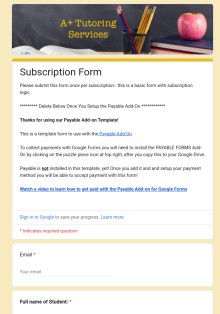 Tutoring Subscription Form Template
