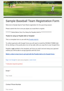 Sample Baseball Team Registration Form Template