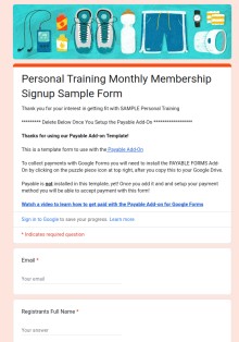 Personal Training or Coaching Recurring Subscription Signup Form Template