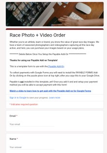 Race Photo + Video Order Form Template