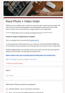 Race Photo + Video Order Form Template