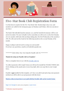 Book Club Membership Form Template