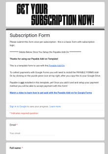 Subscription Template Form Template