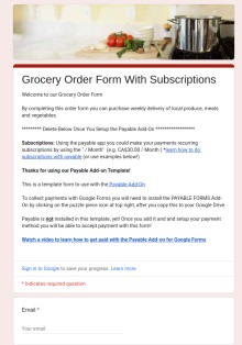 Grocery Order Form With Subscription Payments Template