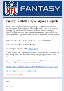 Fantasy Football League Signup Form Template